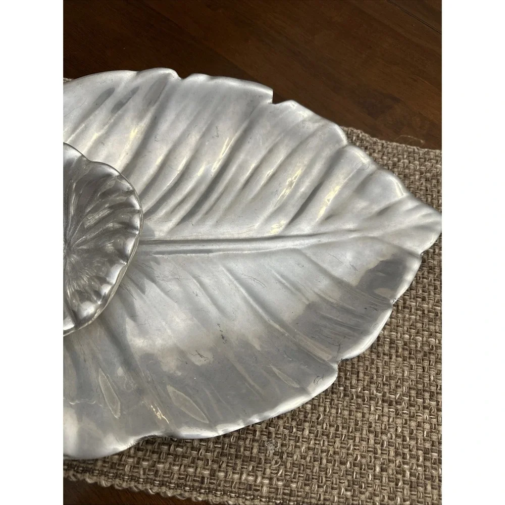 Leaf Shape Serving Tray Chip & Dip‎ Platter Decorative Aluminum Metal 2 Piece